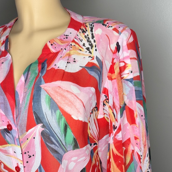 Chico's Vibrant Floral Blouse - Pink and Red Button Up - Picture 4 of 16